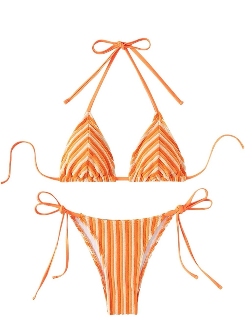 Amazon Orange and White Striped Tie Bikini Set